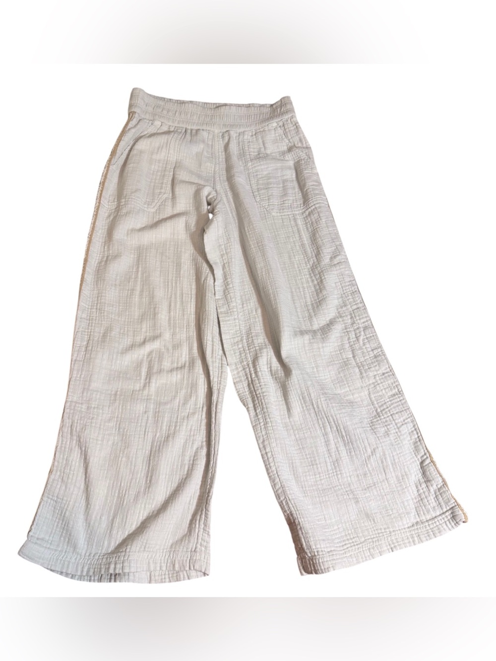Aerie Size Medium Cream Embroidered Gauze Pants Hippie Boho Wide Leg Pockets
